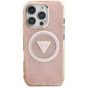 Etui Guess IML Metal Glitter 4G Circle Triangle MagSafe do iPhone 16 Pro Max różowy