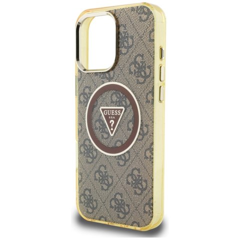 Etui Guess IML Metal Glitter 4G Circle Triangle MagSafe do iPhone 16 Pro brązowy