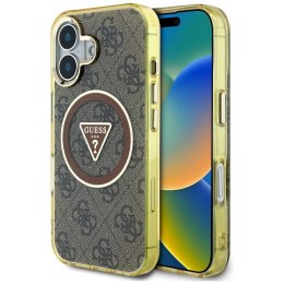 Etui Guess IML Metal Glitter 4G Circle Triangle MagSafe do iPhone 16 brązowy