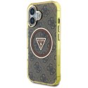 Etui Guess IML Metal Glitter 4G Circle Triangle MagSafe do iPhone 16 brązowy