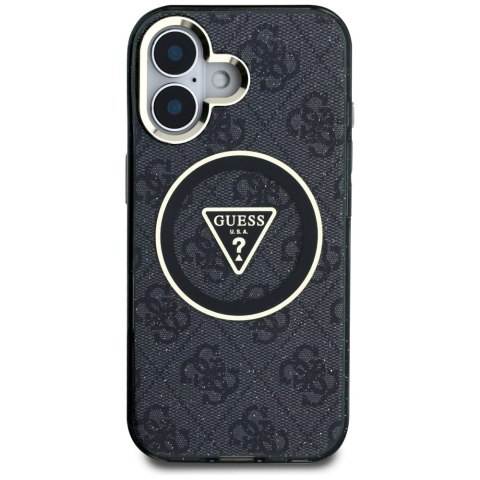 Etui Guess IML Metal Glitter 4G Circle Triangle MagSafe do iPhone 16 czarny