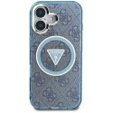 Etui Guess IML Metal Glitter 4G Circle Triangle MagSafe do iPhone 16 niebieski