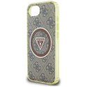 Etui Guess IML Metal Glitter 4G Circle Triangle MagSafe do iPhone 16e brązowy