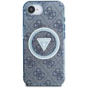 Etui Guess IML Metal Glitter 4G Circle Triangle MagSafe do iPhone 16e niebieski