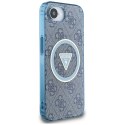 Etui Guess IML Metal Glitter 4G Circle Triangle MagSafe do iPhone 16e niebieski