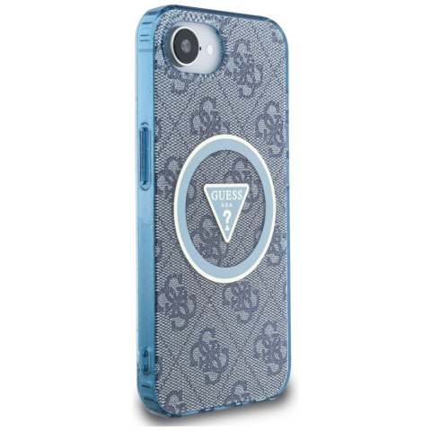 Etui Guess IML Metal Glitter 4G Circle Triangle MagSafe do iPhone 16e niebieski