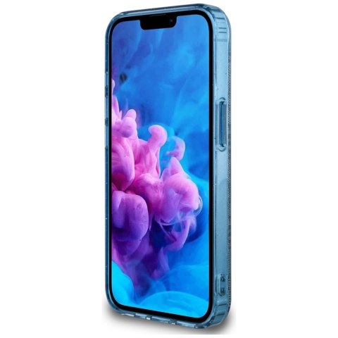 Etui Guess IML Metal Glitter 4G Circle Triangle MagSafe do iPhone 16e niebieski