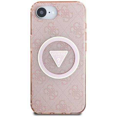 Etui Guess IML Metal Glitter 4G Circle Triangle MagSafe do iPhone 16e różowy