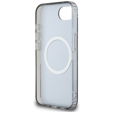 Etui Guess IML Metal Glitter Flowers Triangle MagSafe do iPhone 16e czarny