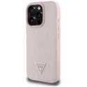 Etui Guess Grained Hot Stamp Peony Triangle Logo MagSafe do iPhone 16 Pro Max różowy