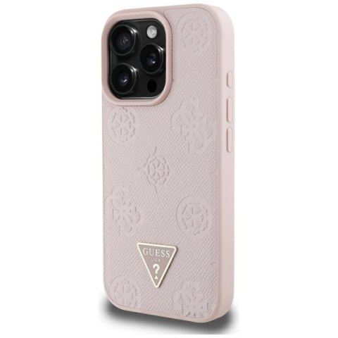 Etui Guess Grained Hot Stamp Peony Triangle Logo MagSafe do iPhone 16 Pro Max różowy