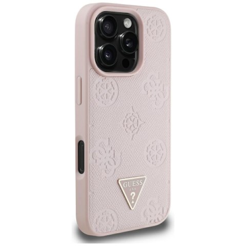 Etui Guess Grained Hot Stamp Peony Triangle Logo MagSafe do iPhone 16 Pro Max różowy