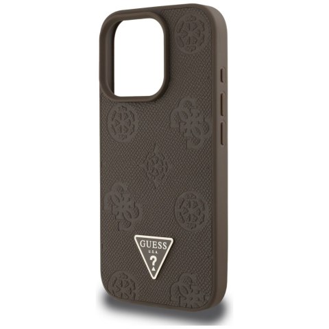 Etui Guess Grained Hot Stamp Peony Triangle Logo MagSafe do iPhone 16 Pro brązowy
