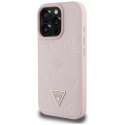 Etui Guess Grained Hot Stamp Peony Triangle Logo MagSafe do iPhone 16 Pro różowy