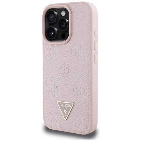 Etui Guess Grained Hot Stamp Peony Triangle Logo MagSafe do iPhone 16 Pro różowy