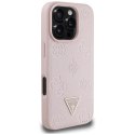Etui Guess Grained Hot Stamp Peony Triangle Logo MagSafe do iPhone 16 Pro różowy