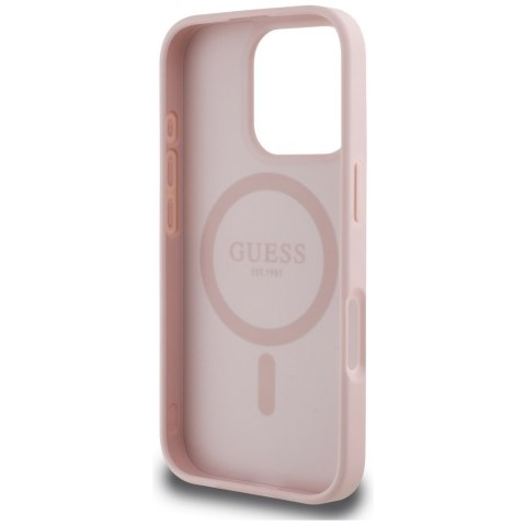 Etui Guess Grained Hot Stamp Peony Triangle Logo MagSafe do iPhone 16 Pro różowy