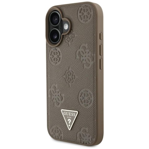 Etui Guess Grained Hot Stamp Peony Triangle Logo MagSafe do iPhone 16 brązowy