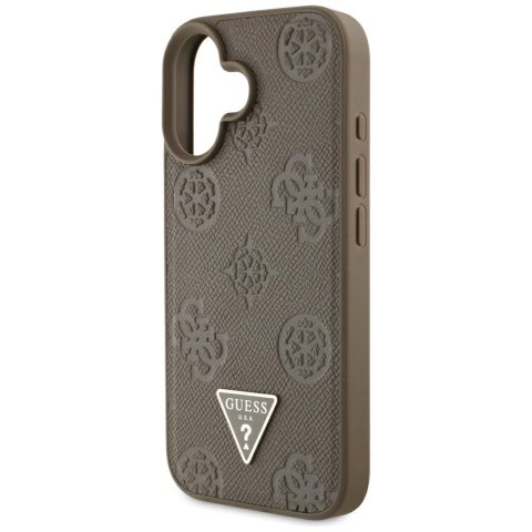 Etui Guess Grained Hot Stamp Peony Triangle Logo MagSafe do iPhone 16 brązowy