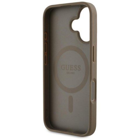 Etui Guess Grained Hot Stamp Peony Triangle Logo MagSafe do iPhone 16 brązowy