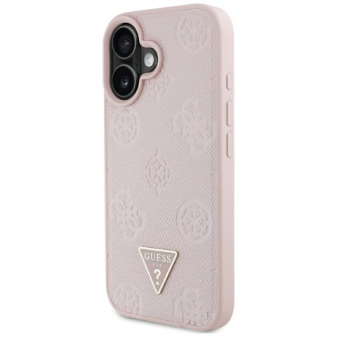 Etui Guess Grained Hot Stamp Peony Triangle Logo MagSafe do iPhone 16 różowy