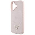 Etui Guess Grained Hot Stamp Peony Triangle Logo MagSafe do iPhone 16 różowy
