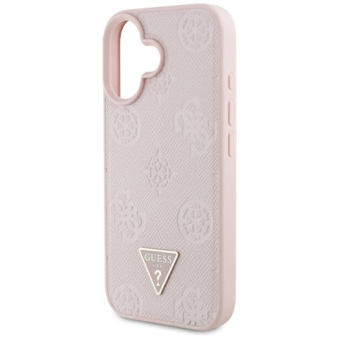 Etui Guess Grained Hot Stamp Peony Triangle Logo MagSafe do iPhone 16 różowy