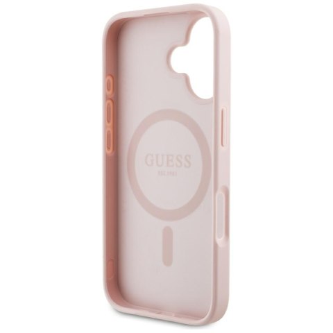 Etui Guess Grained Hot Stamp Peony Triangle Logo MagSafe do iPhone 16 różowy