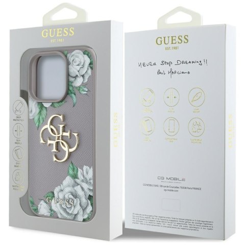 Etui Guess Grained Roses Big 4G logo do iPhone 16 Pro Max fioletowy