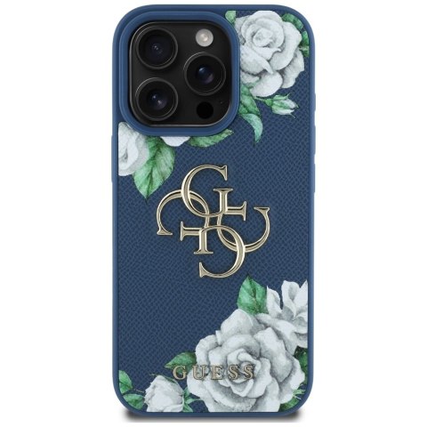 Etui Guess Grained Roses Big 4G logo do iPhone 16 Pro Max niebieski