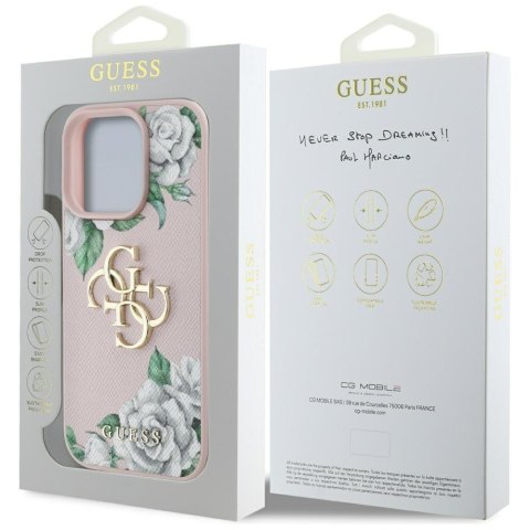 Etui Guess Grained Roses Big 4G logo do iPhone 16 Pro Max różowy