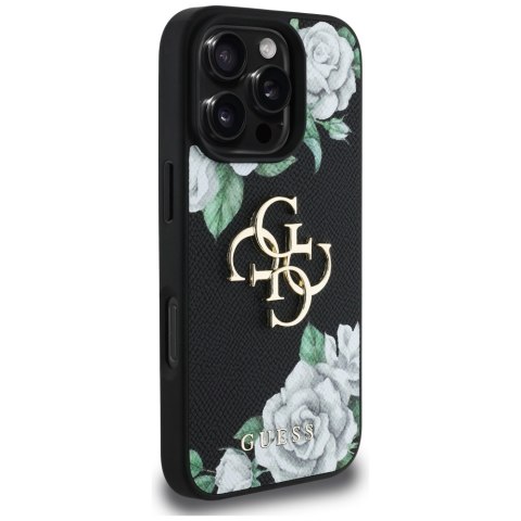 Etui Guess Grained Roses Big 4G logo do iPhone 16 Pro czarny