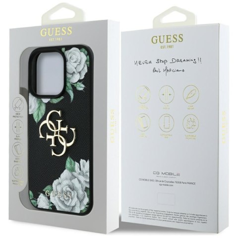Etui Guess Grained Roses Big 4G logo do iPhone 16 Pro czarny