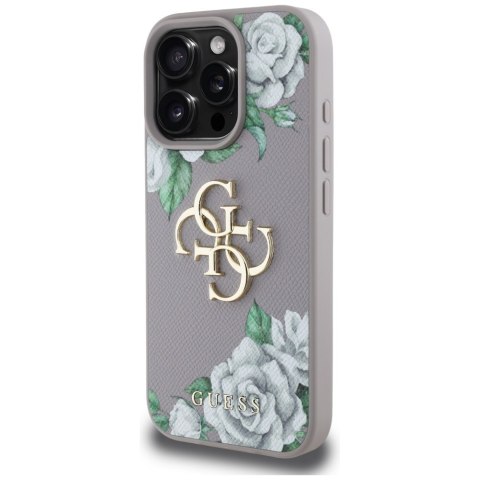 Etui Guess Grained Roses Big 4G logo do iPhone 16 Pro fioletowy