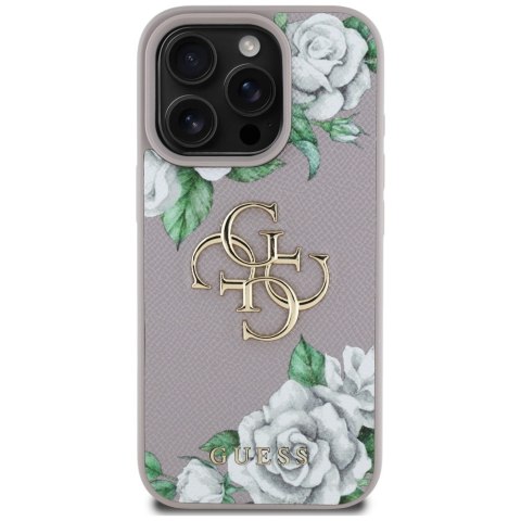Etui Guess Grained Roses Big 4G logo do iPhone 16 Pro fioletowy