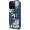 Etui Guess Grained Roses Big 4G logo do iPhone 16 Pro niebieski