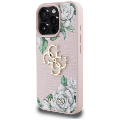 Etui Guess Grained Roses Big 4G logo do iPhone 16 Pro różowy