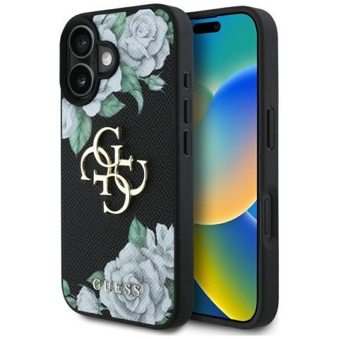 Etui Guess Grained Roses Big 4G logo do iPhone 16 czarny