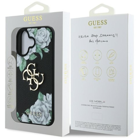 Etui Guess Grained Roses Big 4G logo do iPhone 16 czarny