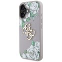 Etui Guess Grained Roses Big 4G logo do iPhone 16 fioletowy