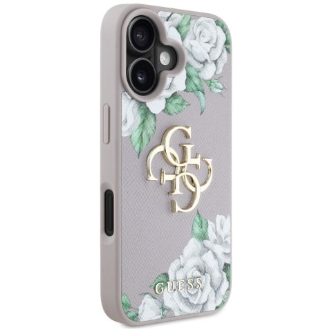Etui Guess Grained Roses Big 4G logo do iPhone 16 fioletowy