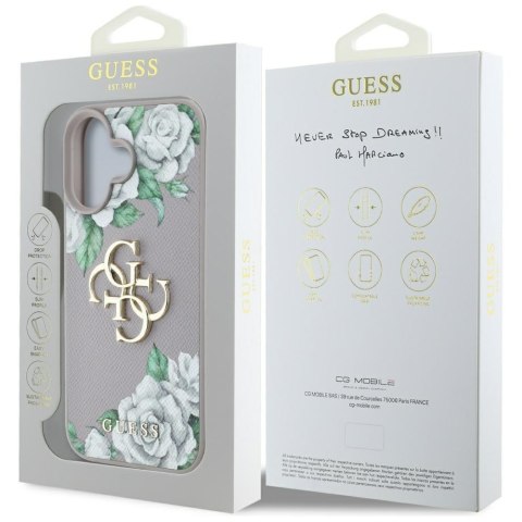 Etui Guess Grained Roses Big 4G logo do iPhone 16 fioletowy