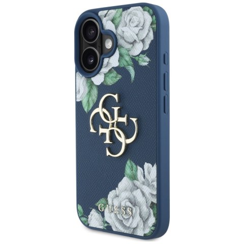 Etui Guess Grained Roses Big 4G logo do iPhone 16 niebieski