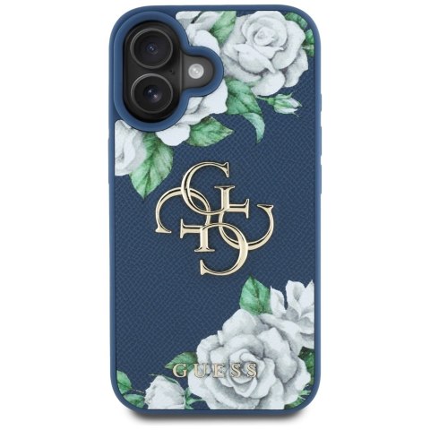Etui Guess Grained Roses Big 4G logo do iPhone 16 niebieski