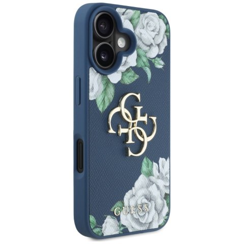 Etui Guess Grained Roses Big 4G logo do iPhone 16 niebieski