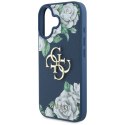 Etui Guess Grained Roses Big 4G logo do iPhone 16 niebieski