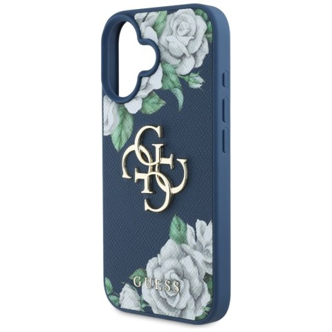 Etui Guess Grained Roses Big 4G logo do iPhone 16 niebieski