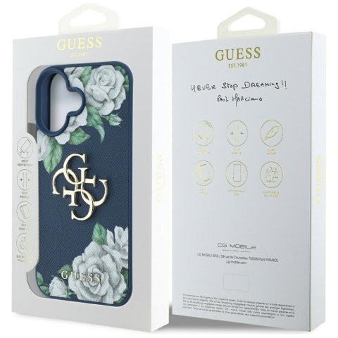 Etui Guess Grained Roses Big 4G logo do iPhone 16 niebieski