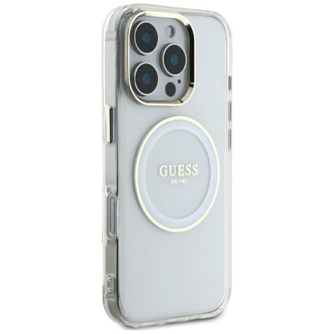 Etui Guess IML Metal Colored Circle Classic Logo MagSafe do iPhone 16 Pro Max biały