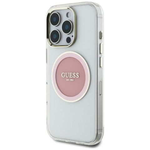 Etui Guess IML Metal Colored Circle Classic Logo MagSafe do iPhone 16 Pro Max różowy